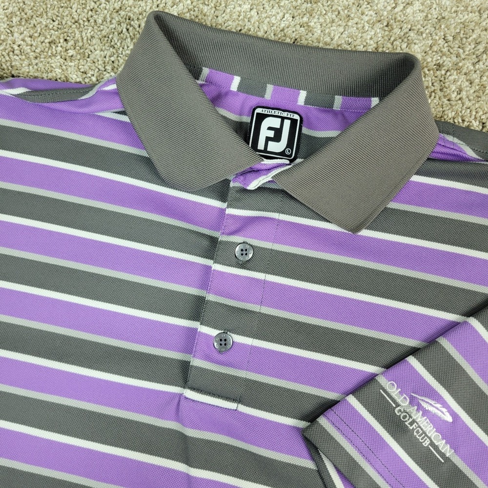 FootJoy Athletic Fit Mens Large Purple Gray White Striped Performance Golf Polo